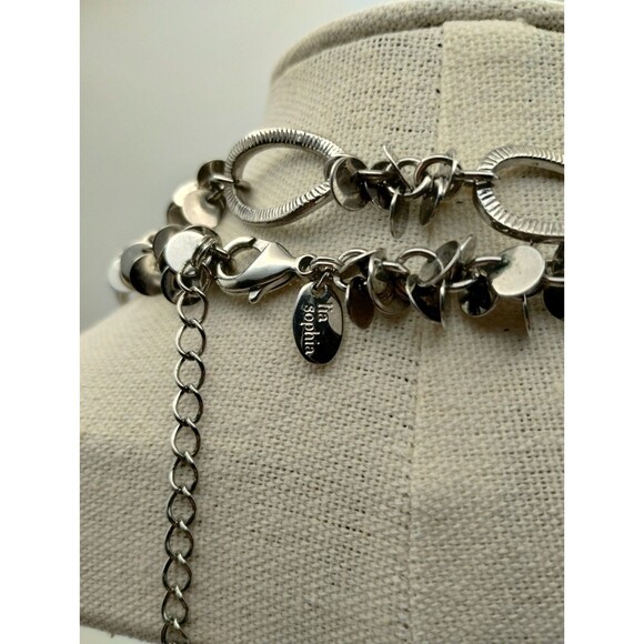 Rare Lia Sophia Chain Necklace Soiree Silver Tone Long Disks 37.5 Length - Picture 7 of 10